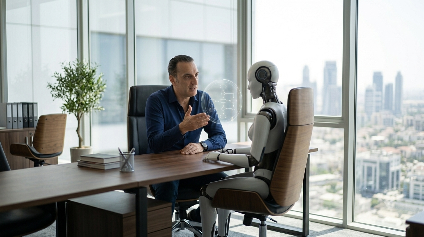 Samuel Mottaki im Gespräch mit KI-Roboter